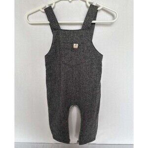 Me & Henry Baby Boys Romper 0-3M Gray Herringbone Tweed Suspender Outfit NWT